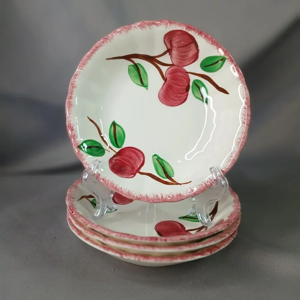 4 Blue Ridge Southern Pottery 4 Sauce Dessert Fruit Bowls Vintage Crab Apple